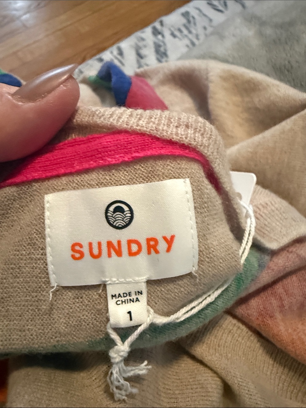 New Sundry Beige Sweater with Rainbow Stripes - Picture 4 of 5